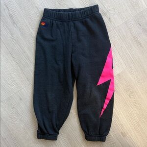 Aviator Nation Kids Black Joggers with Pink Lightning Bolt